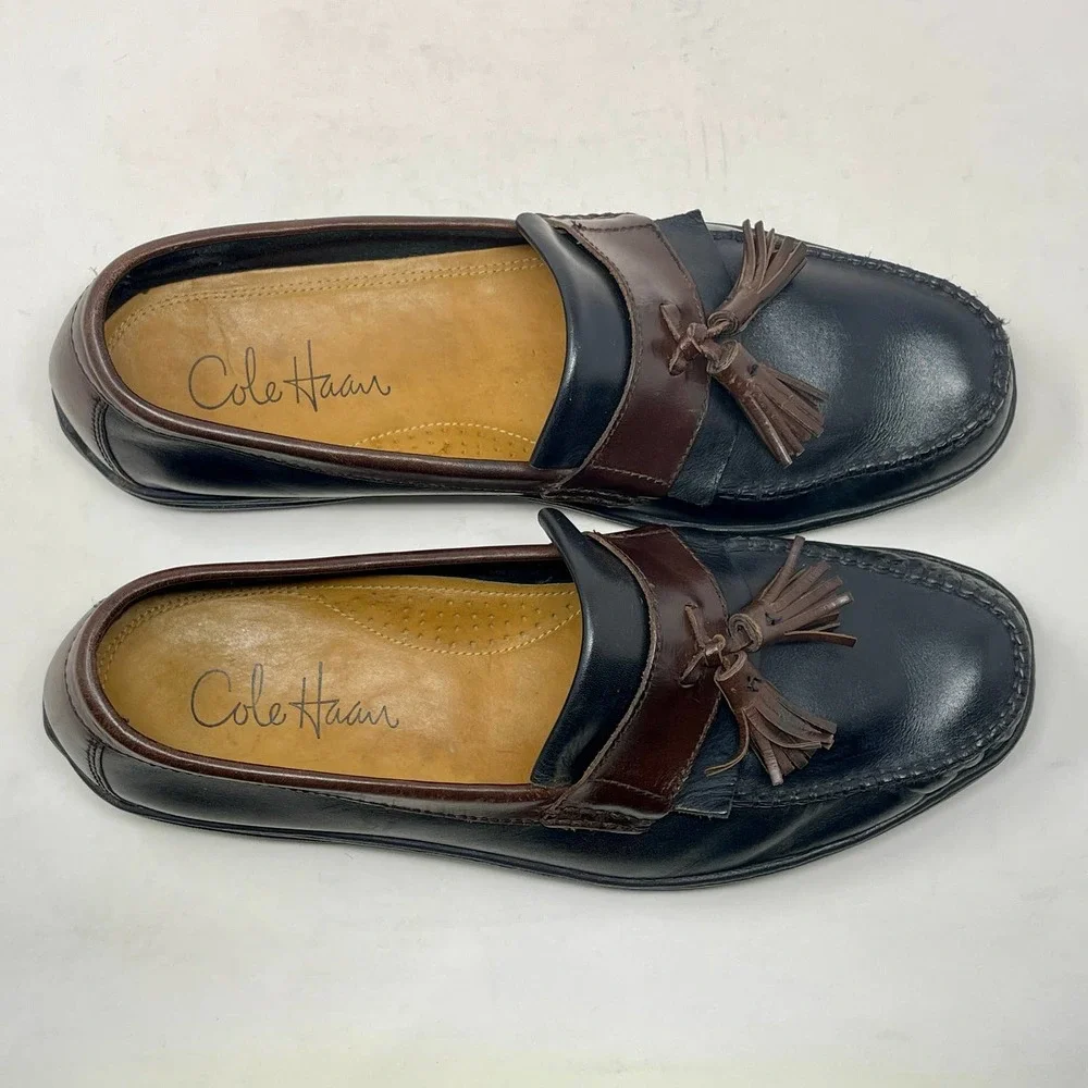 Cole Haan Mens Sz 8 M Loafer Black Brown Tassle Driving‎ Leather S1009-1373